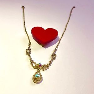 Gold necklace with faux multicolored diamonds